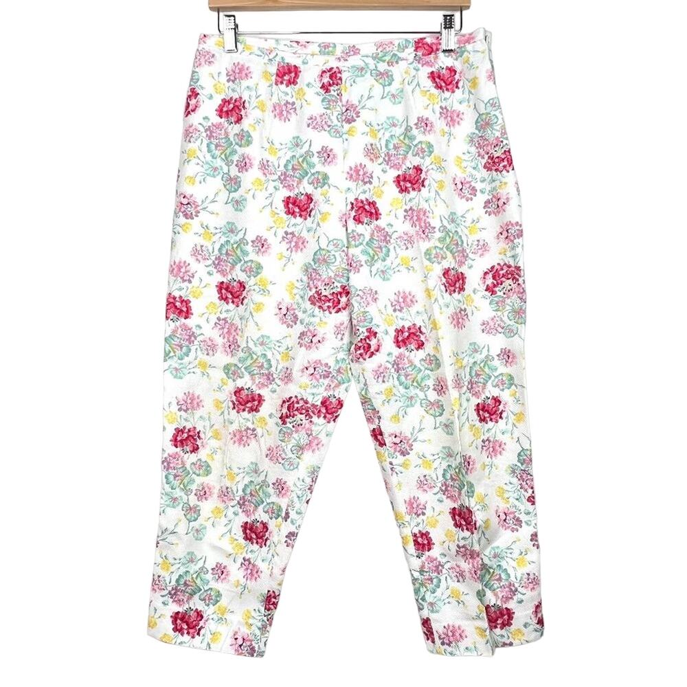 Vintage 90s Laura Ashley White Floral Print Capri Pants 12